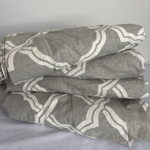Set Pottery Barn 50x96 Linen & Cotton Lined Kendra Trellis Curtain 4 Panels